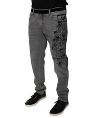 Dolce & Gabbana Gray Graphic Print Cotton Skinny Denim Jeans - IT54 | XL - Jeans