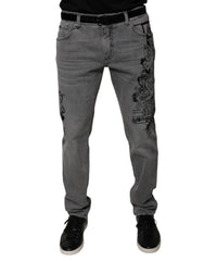 Dolce & Gabbana Gray Graphic Print Cotton Skinny Denim Jeans - IT54 | XL - Jeans