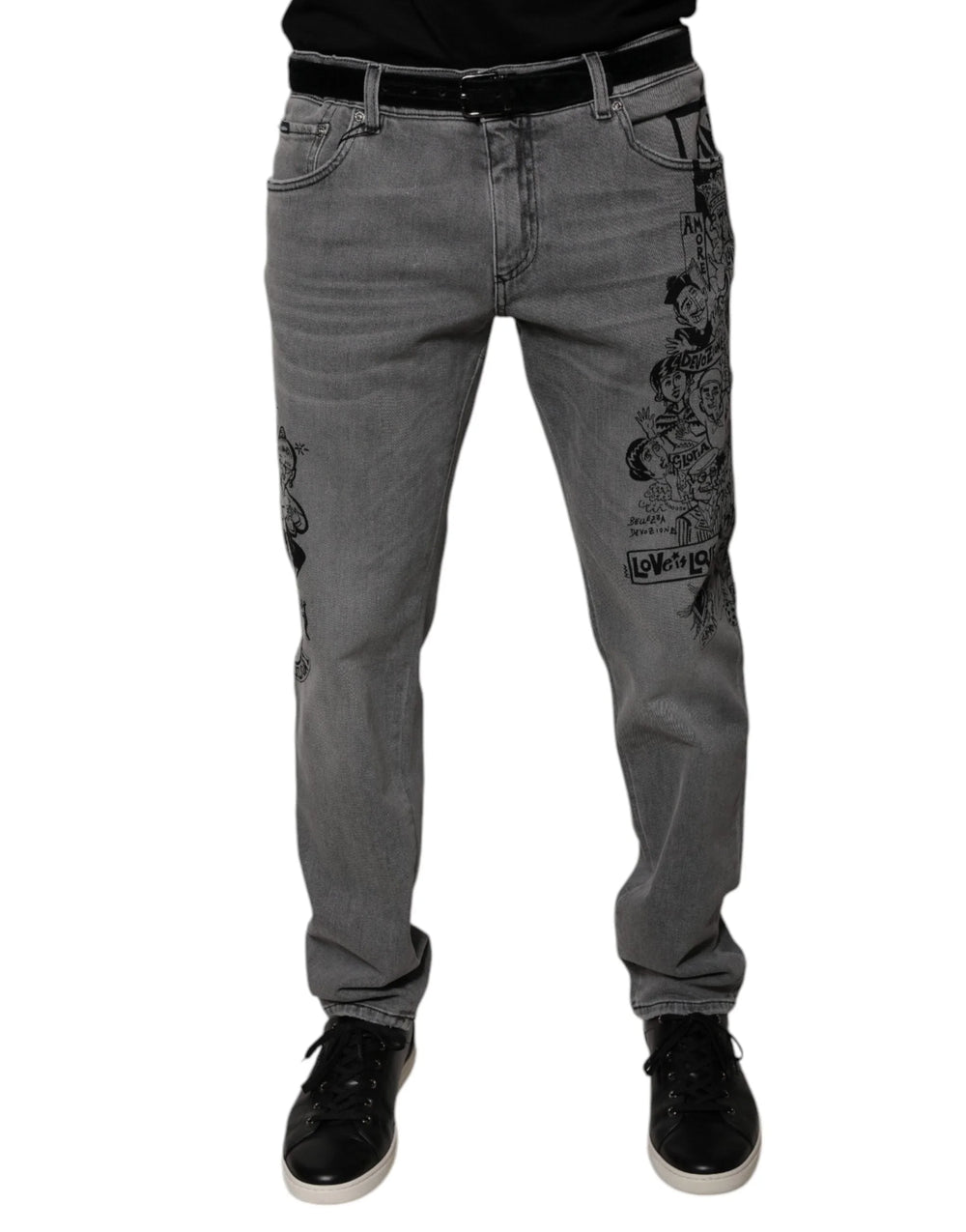 Dolce & Gabbana Gray Graphic Print Cotton Skinny Denim Jeans - IT54 | XL - Jeans