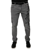 Dolce & Gabbana Gray Graphic Print Cotton Skinny Denim Jeans - IT54 | XL - Jeans