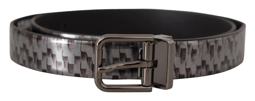 Dolce & Gabbana Gray Herringbone Leather Gray 3D Metal Buckle Belt - 90 cm / 36 Inches - Belts