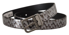 Dolce & Gabbana Gray Herringbone Leather Gray 3D Metal Buckle Belt - 90 cm / 36 Inches - Belts