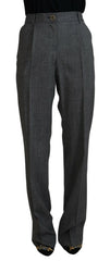 Dolce & Gabbana Gray High Waist Women Wool Pants - IT40|S - Trousers