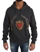 Dolce & Gabbana Gray Hooded Red Crystal Heart Gun Sweater - Hoodies