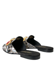 Dolce & Gabbana Gray Jacquard Crystal Mule Flat Sandals Shoes - EU40/US9.5 - Flats