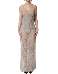 Dolce & Gabbana Gray Lace Corset Style Bodice Maxi Dress - IT40|S