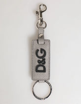 Dolce & Gabbana Gray Leather Logo Metal Ring Keychain Holder Men Keyring - Keychains
