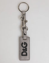 Dolce & Gabbana Gray Leather Logo Metal Ring Keychain Holder Men Keyring - Keychains