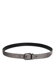 Dolce & Gabbana Gray Leather Silver Tone Metal Buckle Belt - 105 cm / 42 Inches