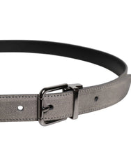Dolce & Gabbana Gray Leather Silver Tone Metal Buckle Belt - Belts