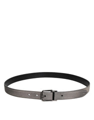 Dolce & Gabbana Gray Leather Silver Tone Metal Buckle Belt - Belts