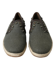 Dolce & Gabbana Gray Linen Leather Studded Loafers Shoes - EU40/US7