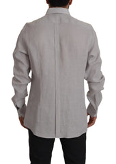 Dolce & Gabbana Gray Linen Long Sleeves Formal GOLD Shirt - Shirts