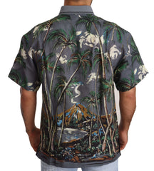 Dolce & Gabbana Gray Linen Tropical Print Collared Shirt - IT40 | M - Shirts