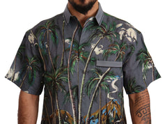 Dolce & Gabbana Gray Linen Tropical Print Collared Shirt - IT40 | M - Shirts