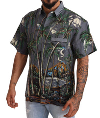 Dolce & Gabbana Gray Linen Tropical Print Collared Shirt - IT40 | M - Shirts