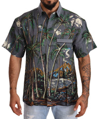 Dolce & Gabbana Gray Linen Tropical Print Collared Shirt - IT40 | M - Shirts