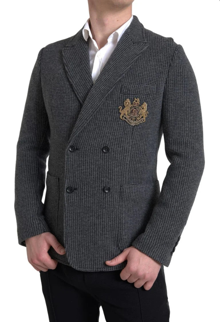 Dolce & Gabbana Gray Logo Embroidery Double Breasted Blazer - IT48 | M - Sport Jackets