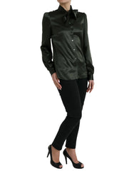 Dolce & Gabbana Gray Long Sleeves Ascot Collar Blouse Top - IT44 | L - Blouses