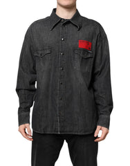 Dolce & Gabbana Gray Long Sleeves Button Down Denim Shirt - Shirts