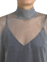 Dolce & Gabbana Gray Mesh Turtleneck Long Sleeve Blouse Top - IT44 | L - Blouses