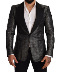 Dolce & Gabbana Gray Metallic Black Slim Tuxedo Blazer - IT48 | M - Sport Jackets