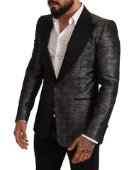 Dolce & Gabbana Gray Metallic Black Slim Tuxedo Blazer - IT48 | M - Sport Jackets
