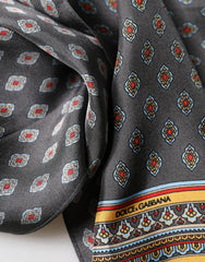Dolce & Gabbana Gray Patterned Silk Neck Foulard 138cm x 22cm Men Scarf