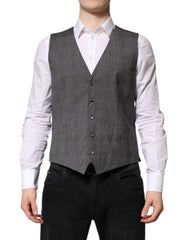 Dolce & Gabbana Gray Plaid Wool Formal Dress Waistcoat Vest - Vests