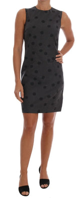 Dolce & Gabbana Gray Polka Dotted Sheath Wool Dress - IT38|XS - Dresses
