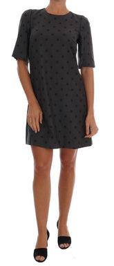 Dolce & Gabbana Gray Polka Dotted Sheath Wool Dress - IT40|S - Dresses