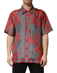 Dolce & Gabbana Gray Red Corals Short Sleeves Casual Shirt - IT42 | XL