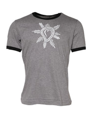 Dolce & Gabbana Gray Sacred Heart Cotton Crew Neck T-shirt - T-Shirts