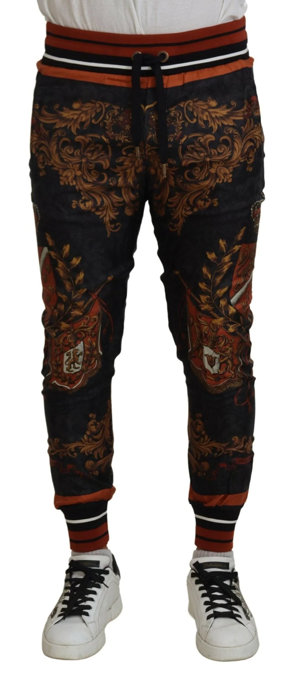 Dolce & Gabbana Gray Silk Baroque Crown Trousers Sport Pants - Sweatpants