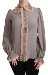 Dolce & Gabbana Gray Silk Gold Sequin Lace Blouse Shirt - IT44|L - Blouses
