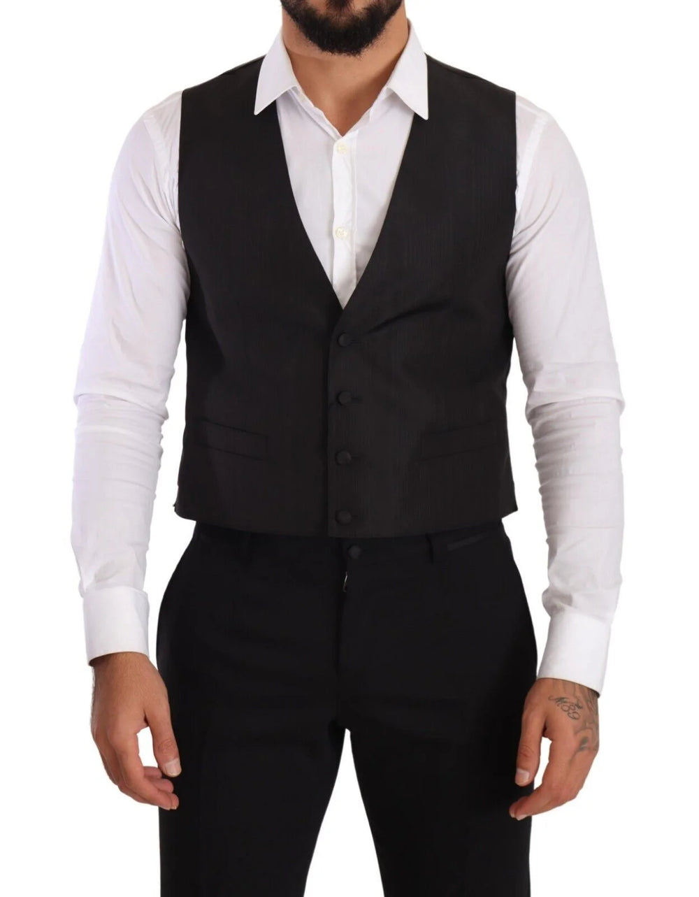 Dolce & Gabbana Gray Silk Slim Fit Waistcoat Formal Vest - IT48 | M - Vests