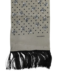 Dolce & Gabbana Gray Skulls Silk Fringes Men Foulard Scarf - Scarves & Shawls