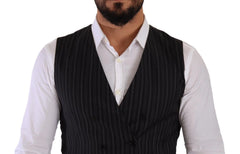 Dolce & Gabbana Gray Striped Double Breasted Waistcoat Vest - IT48 | M - Vests