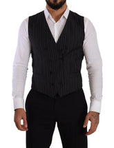 Dolce & Gabbana Gray Striped Double Breasted Waistcoat Vest - IT48 | M - Vests