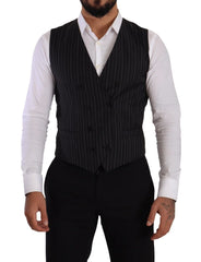 Dolce & Gabbana Gray Striped Double Breasted Waistcoat Vest - IT48 | M - Vests