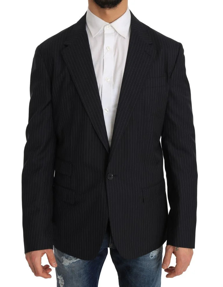 Dolce & Gabbana Gray Striped Wool Jacket Coat Slim Blazer - IT50 | L - Sport Jackets