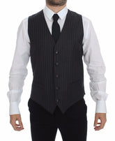 Dolce & Gabbana Gray Striped Wool Logo Vest Gilet Weste - IT48 | M - Vests