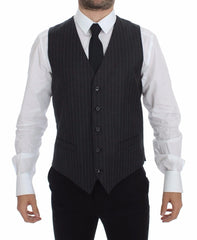 Dolce & Gabbana Gray Striped Wool Logo Vest Gilet Weste - IT48 | M - Vests