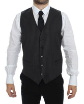 Dolce & Gabbana Gray Striped Wool Single Breasted Vest - IT48 | M - Vests