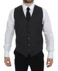 Dolce & Gabbana Gray Striped Wool Single Breasted Vest - IT48 | M - Vests