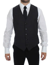 Dolce & Gabbana Gray Striped Wool Single Breasted Vest - IT48 | M - Vests