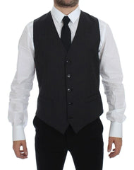 Dolce & Gabbana Gray Striped Wool Single Breasted Vest - IT48 | M - Vests