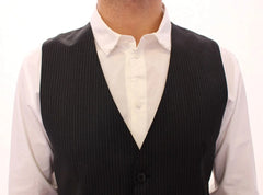 Dolce & Gabbana Gray Striped Wool Single Breasted Vest - IT48 | M - Vests