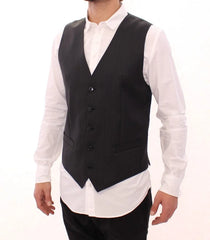 Dolce & Gabbana Gray Striped Wool Single Breasted Vest - IT48 | M - Vests