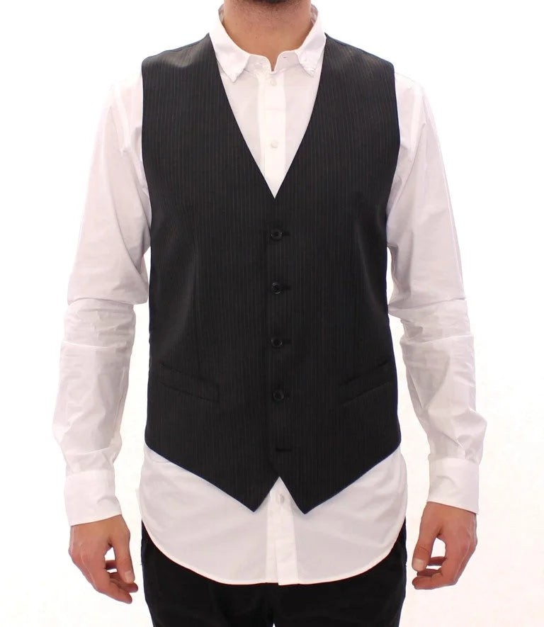 Dolce & Gabbana Gray Striped Wool Single Breasted Vest - IT48 | M - Vests